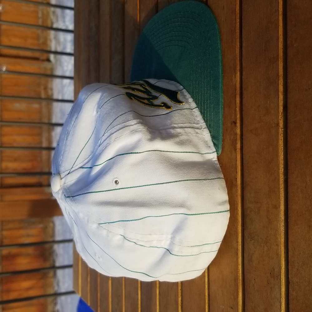 STARTER MLB Oakland Athletics Script Pin Stripe Snapback Hat Vintage Rare - Picture 4 of 11